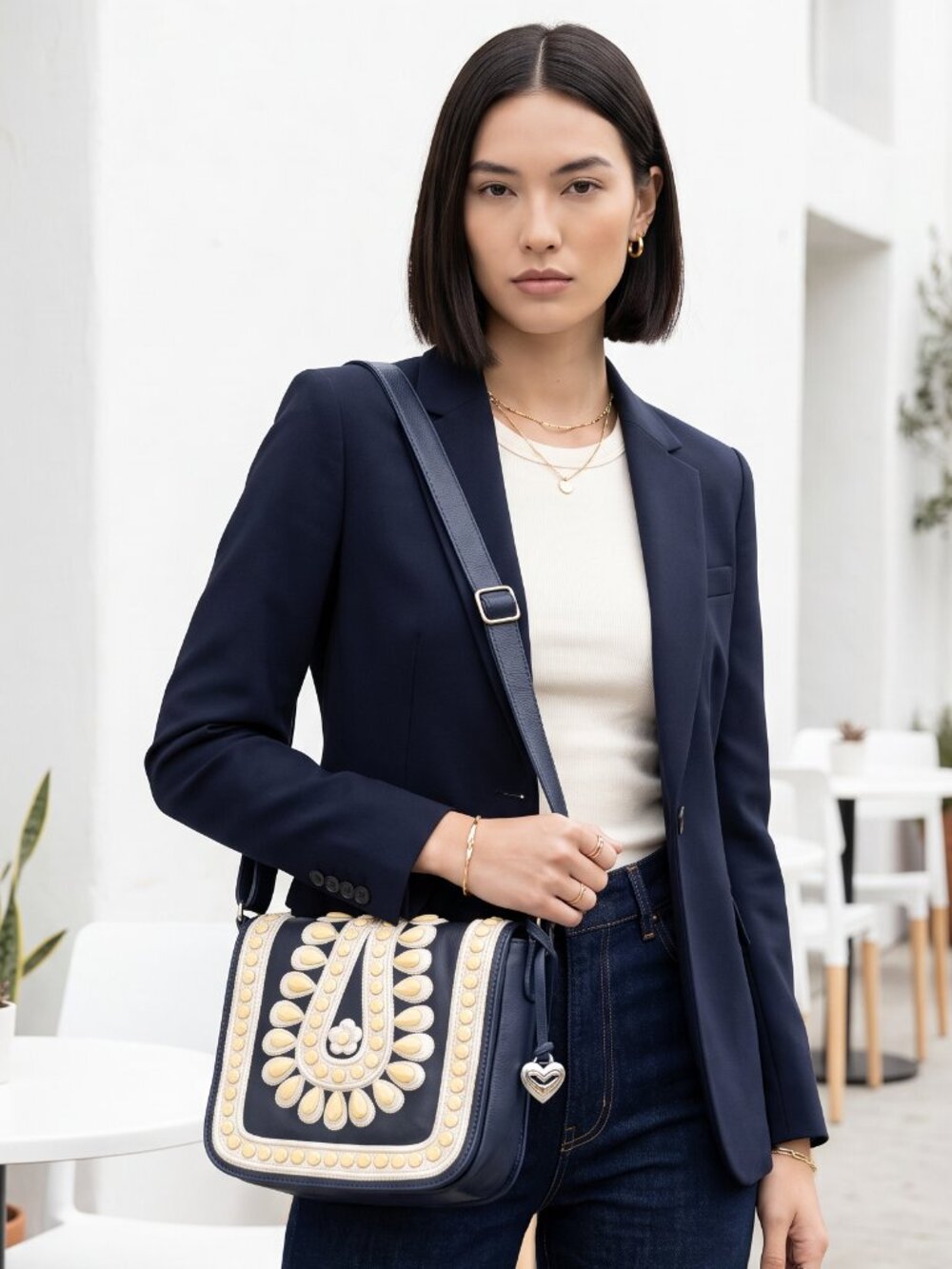 Brighton Masterpiece "Crown Jewel" Navy Leather Shoulder Crossbody Bag -Like New - Picture 15 of 15
